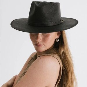 Gigi Pip Carmen Panama Straw Hat Teardrop Fedora‎ Size 55 XS Black Retail $294